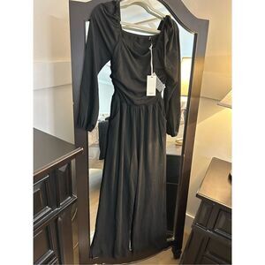 NEW Square Neck Long Sleeve Wide Leg Jumpsuits Pockets S